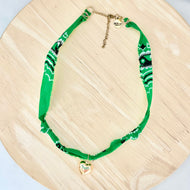 Green bandana necklace with statement charm