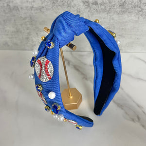 Blue Baseball Bling Headband