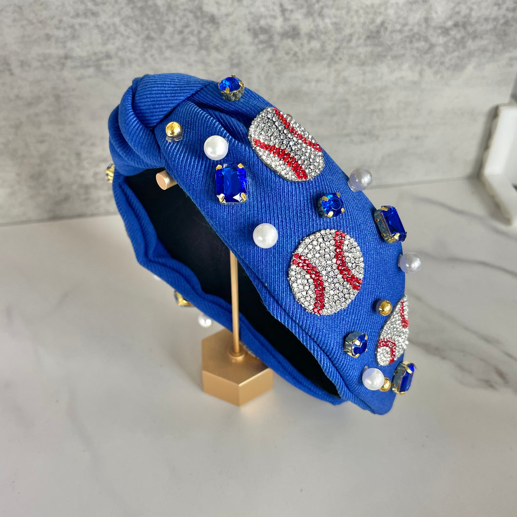 Blue Baseball Bling Headband