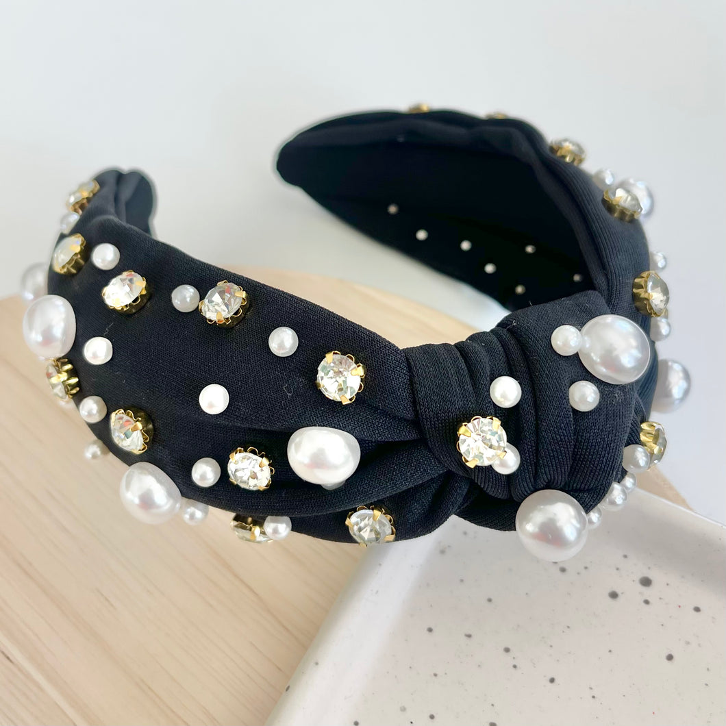 Pearl & Rhinestone Headband - Black