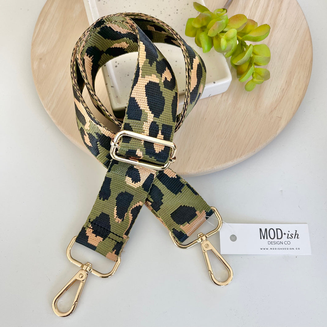 Leopard Bag Strap - Olive