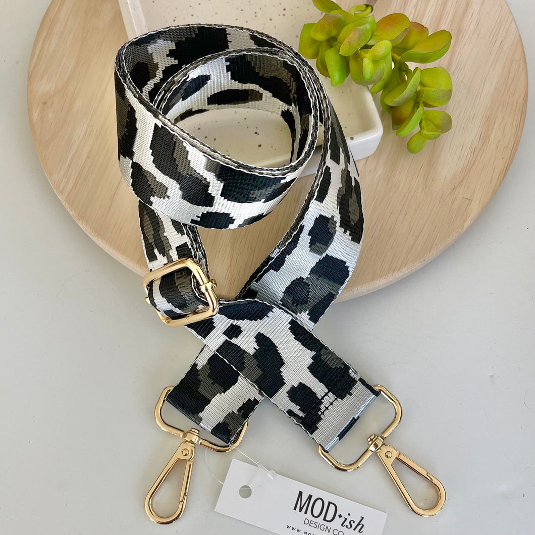 Leopard Bag Strap - Grey