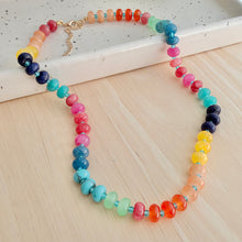 Load image into Gallery viewer, Colorful beaded necklace adds a pop of color to any outfit.  Great for fall sweaters and cozy vibes.  Jewel tones are rich and beautiful
