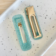 Mint Glitter Crocodile Clip Set