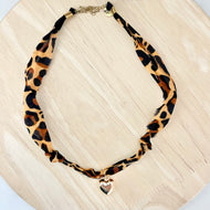 Leopard bandana necklace with statement charm