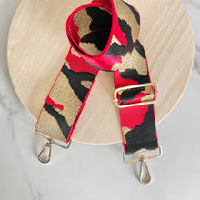 Load image into Gallery viewer, Leopard-purse-strap-red-with-gold-hardware
