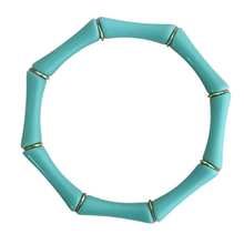 Load image into Gallery viewer, Mint green bamboo shape acrylic beaded stretch bracelet lightweight everyday wear
