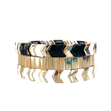 Load image into Gallery viewer, Chevron tile bracelet gold black white stackable bracelet
