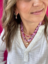 Load image into Gallery viewer, Pink scarf necklace with charm layering style
