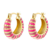 Load image into Gallery viewer, Small pink gold striped hoop earrings
