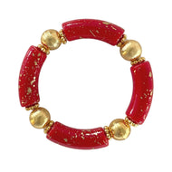 Red and gold splatter acrylic beaded bracelet