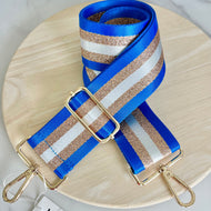 Royal blue gold shimmer stripe handbag strap replacement