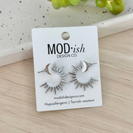 Statement silver sunburst spike earrings lightweight studs