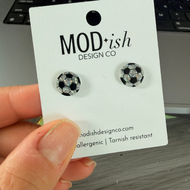 Iridescent acrylic soccer ball stud earrings