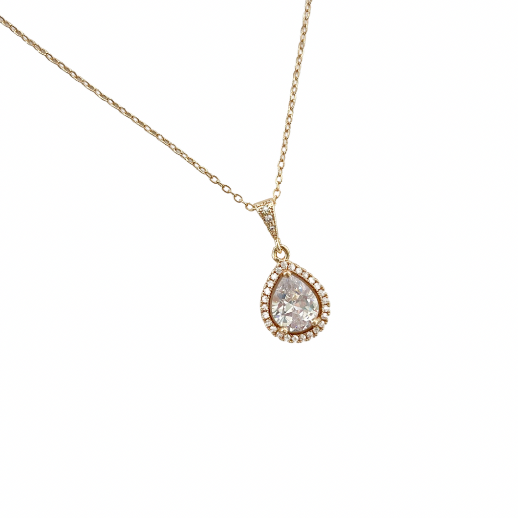 Teardrop CZ Halo Necklace