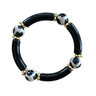 Tibetan agate and black beaded bracelet with gold accents