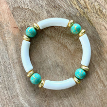 Load image into Gallery viewer, Turquoise crackle beaded bracelet with gold accents
