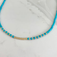 Load image into Gallery viewer, dainty turquoise and gold beaded necklace
