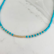 dainty turquoise and gold beaded necklace