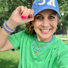 Load image into Gallery viewer, Vintage style blue ball cap with chenille varsity KC letter detail is perfect for Royals games showing Kansas City pride.
