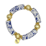 White splatter acrylic beaded bracelet with gold accents