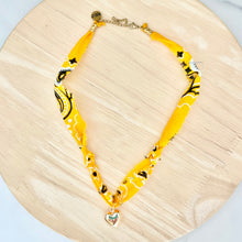 Load image into Gallery viewer, Yellow bandana necklace with statement charm

