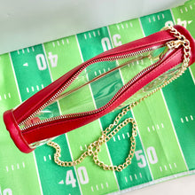 Load image into Gallery viewer, Game day clear stadium approved bag perfect for Chiefs games in Kansas City.  This red and yellow purse is great gift idea for women who love football accessories.
