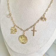 Gold charm necklace paperclip chain lucky charms