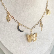 Gold mother nature charm necklace paperclip chain