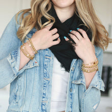 Load image into Gallery viewer, 18k gold plated beads are hypoallergenic and perfect for stacking.  Clear quartz beads add texture and interest in this unique handmade bracelet
