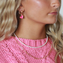 Load image into Gallery viewer, pink enamel heart hoop earrings for women
