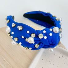 Load image into Gallery viewer, Pearl &amp; Rhinestone Headband - Royal Blue
