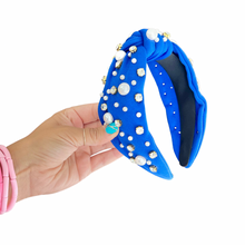 Load image into Gallery viewer, Pearl &amp; Rhinestone Headband - Royal Blue
