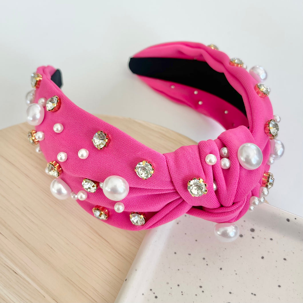 Pearl & Rhinestone Headband - Pink