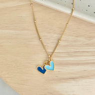 gold plated necklace with a royal blue and light blue enamel heart charms are perfect for Kansas City Royals games or as a gift