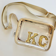 Clear stadium bag with gold trim and a gold sequin KC decal is a necessity for game day.  Great for Royals, Chiefs, Current, or any other games. 