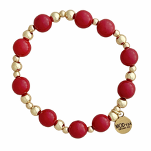 Load image into Gallery viewer, red beaded bracelet gold accents stackable jewelry
