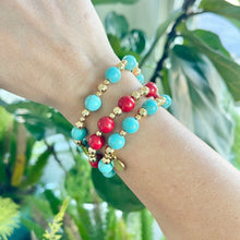 Load image into Gallery viewer, turquoise bracelet beach vacation gold bead jewelry
