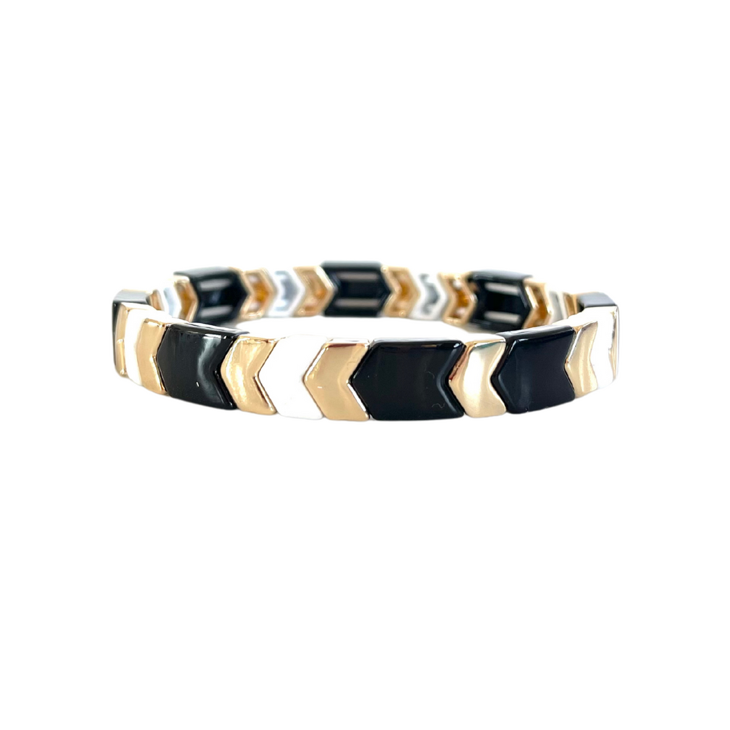 Chevron Tile Bracelet - Gold, White, and Black