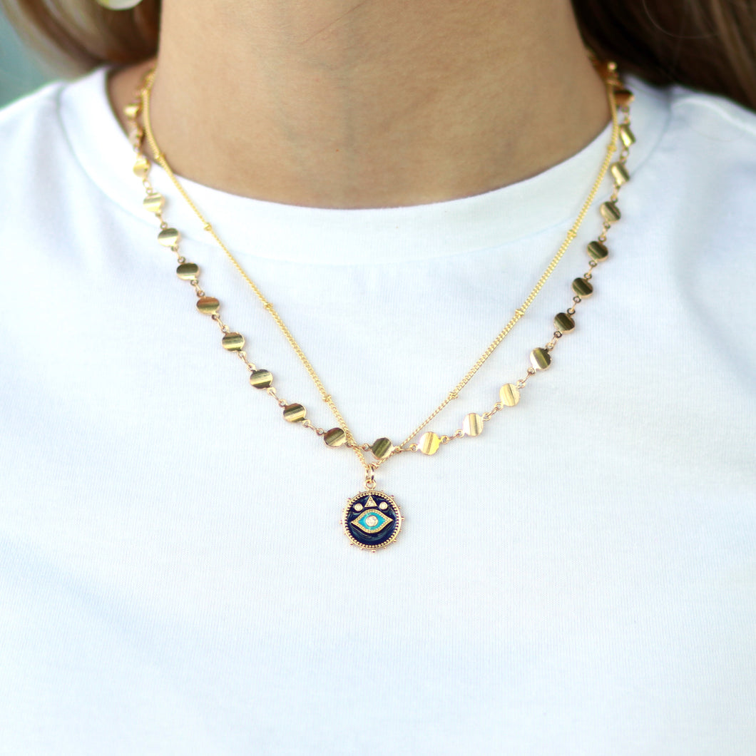 Evil Eye Blue Enamel Necklace