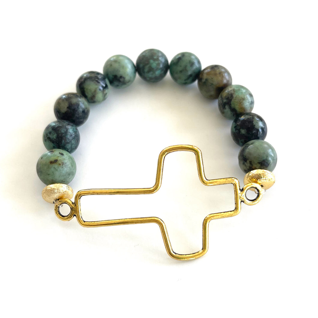Hollow Cross Bracelet in African Turquoise