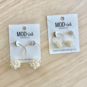 Pearl Cluster Hoop Earrings - Small