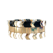Load image into Gallery viewer, Chevron Tile Bracelet - Gold, White, and Black
