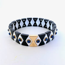 Load image into Gallery viewer, Black &amp; white tile bracelet with gold accent beads
