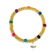 Colorful terracotta beaded bracelet gold disc accents