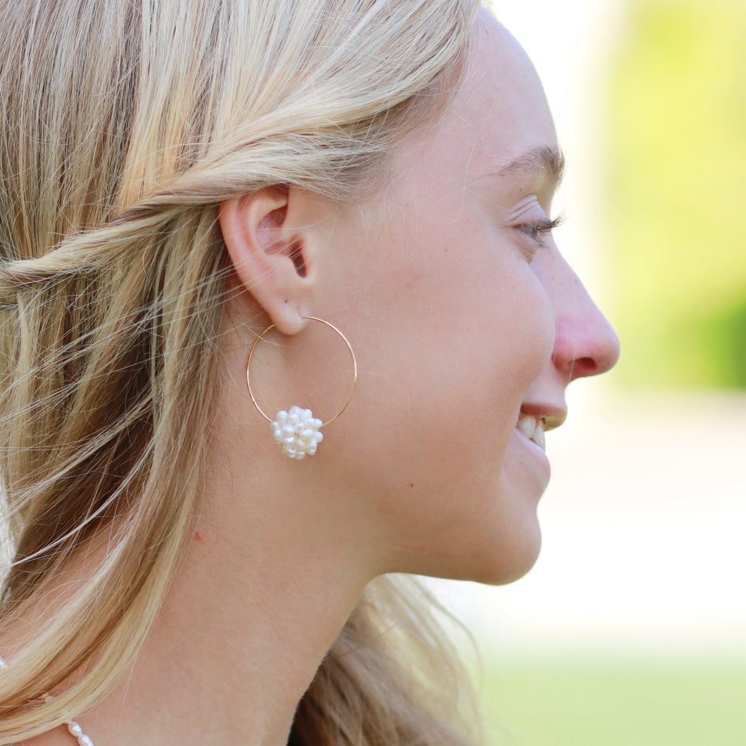 Pearl Cluster Hoop Earrings - Large