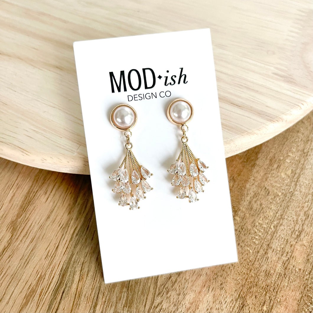 Pearl and CZ Cluster Earrings